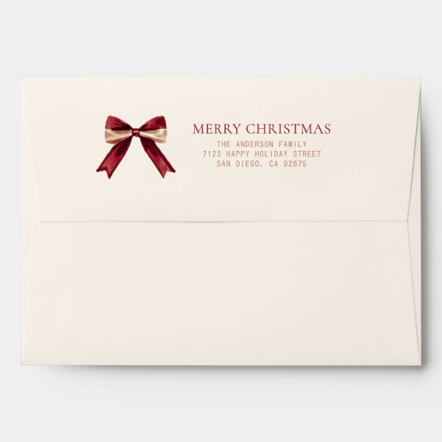 Elegant Simple Red Bow Merry Christmas  Envelope (Back (Top Flap))