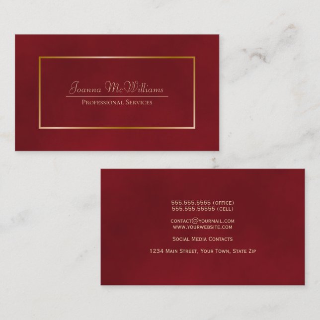 Elegant Simple Red & Gold Professional Business Card (Front/Back)