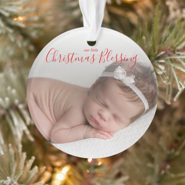 Elegant Simple Red Photo Baby's First Christmas Ornament (Tree)