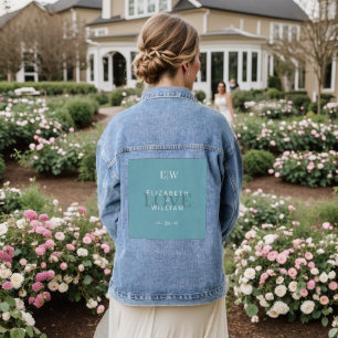 Elegant Simple Retro Blue with Monogram Wedding Denim Jacket