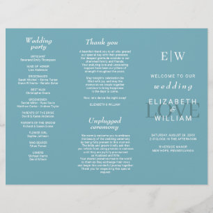 Elegant Simple Retro Blue with Monogram Wedding Flyer