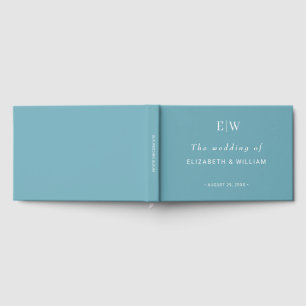 Elegant Simple Retro Blue with Monogram Wedding Guest Book