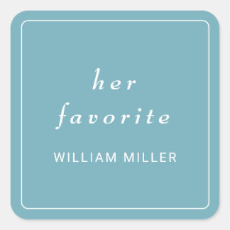 Elegant Simple Retro Blue with Monogram Wedding Square Sticker
