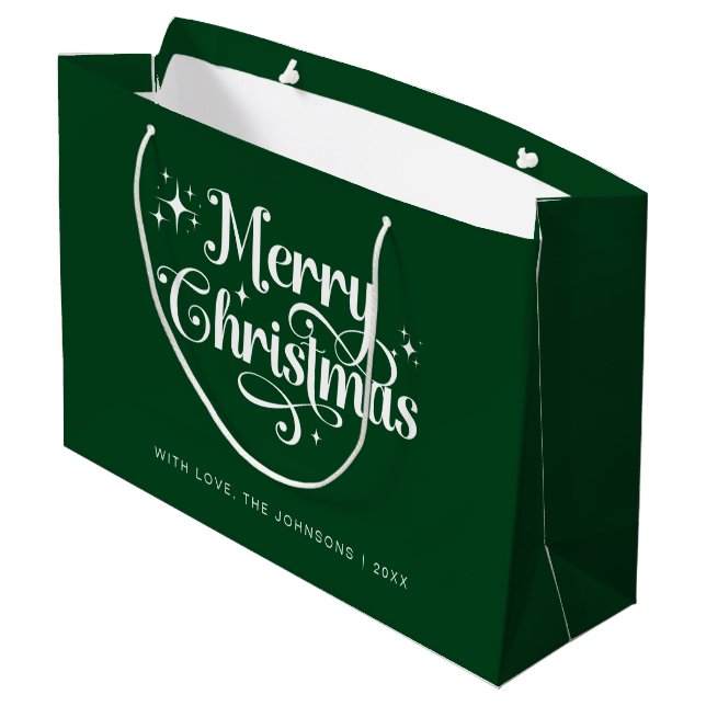Elegant Simple Retro Chic Green Merry Christmas Large Gift Bag (Back Angled)
