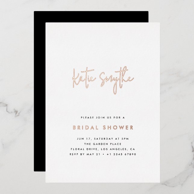Elegant Simple Rose Gold & Black Bridal Shower  (Front/Back)