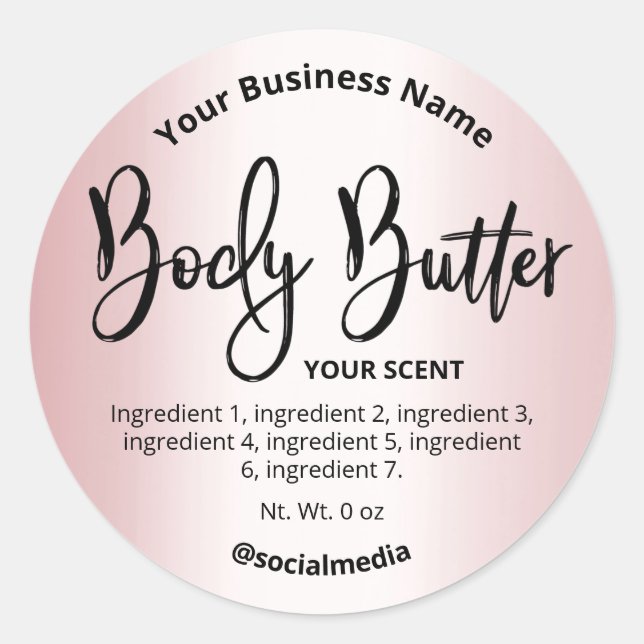 Elegant Simple Rose Gold Body Butter Labels (Front)