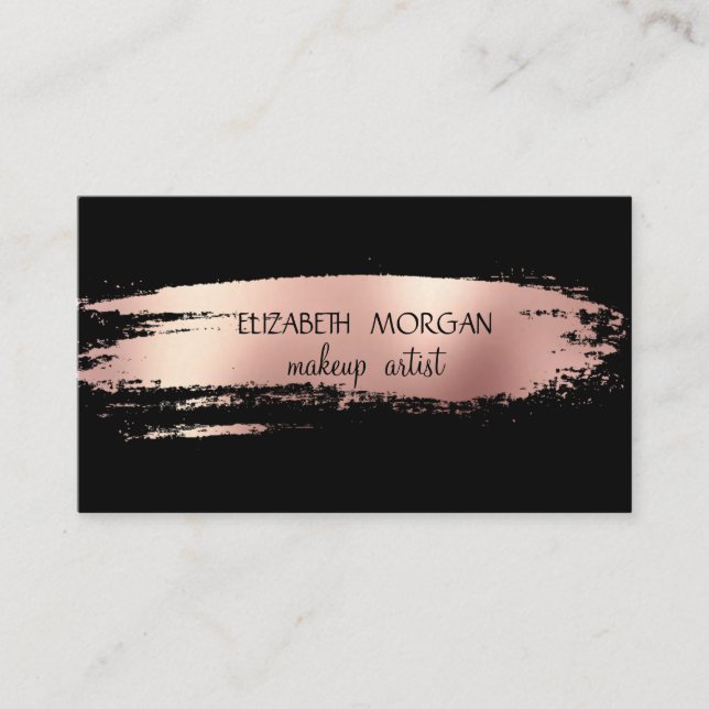 Elegant Simple Rose Gold Foil Brush Stroke,Black Business Card (Front)
