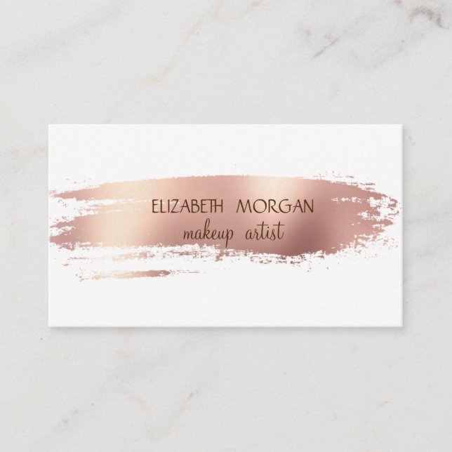 Elegant Simple Rose Gold Foil Brush Stroke,White Business Card (Front)