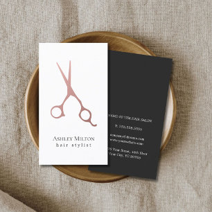Elegant Simple Rose Gold Scissors Hair Stylist Business Card