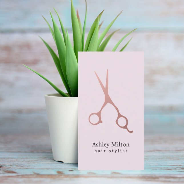 Elegant Simple Rose Gold Scissors Hair Stylist Business Card (Creator Uploaded)