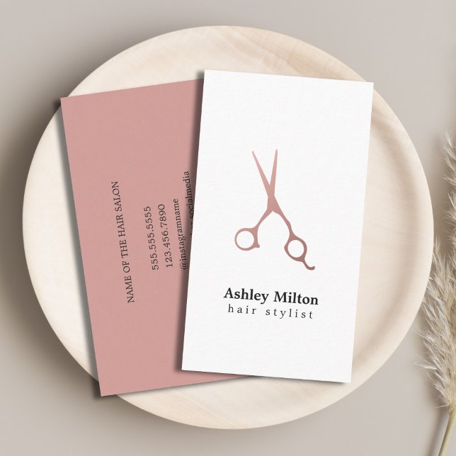 Elegant Simple Rose Gold Scissors Hair Stylist Business Card (Creator Uploaded)