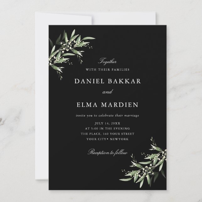 Elegant Simple Rustic Botanical Greenery Wedding Invitation (Front)