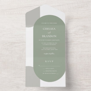 Elegant Simple Sage Green Arches Bohemian Wedding All In One Invitation