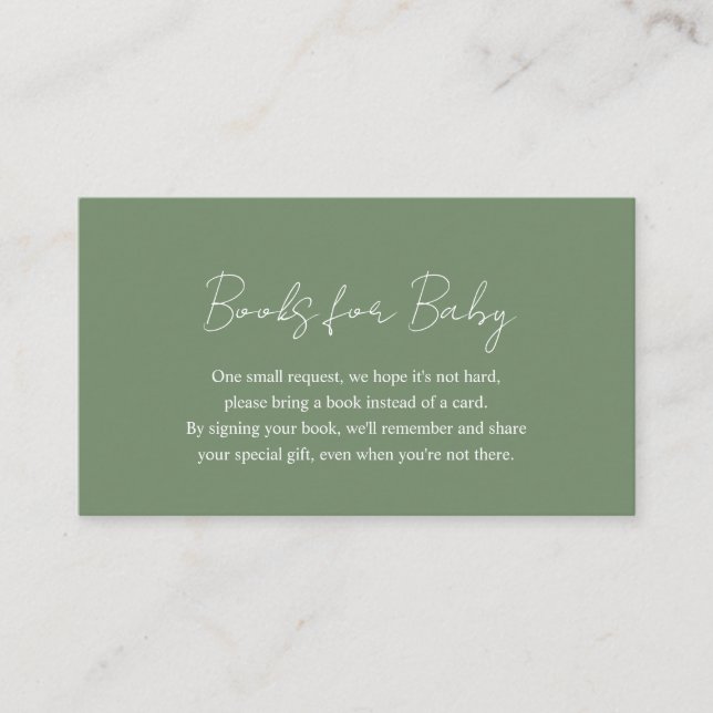 Elegant Simple Sage Green Books for Baby Shower Enclosure Card (Front)