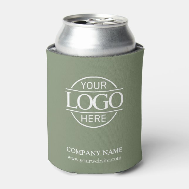 Elegant Simple Sage Green Company Business Logo Can Cooler (Can Front)
