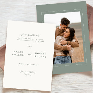 Elegant Simple Sage Green Neutral Photo Wedding Save The Date