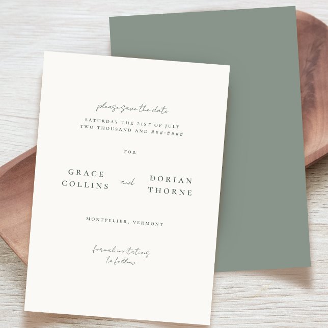 Elegant Simple Sage Green Neutral Wedding Save The Date (Creator Uploaded)