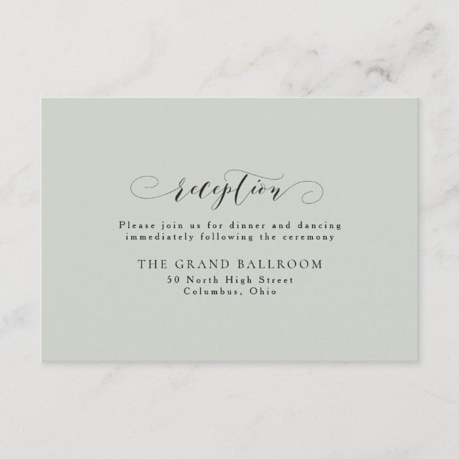 Elegant simple sage green wedding reception card (Front)