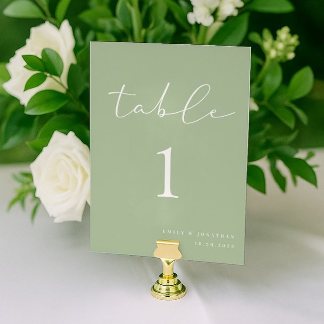 Elegant Simple Sage Green Wedding Table Number (Creator Uploaded)