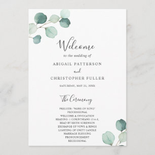 Elegant Simple Sage Greenery Eucalyptus Wedding Programme