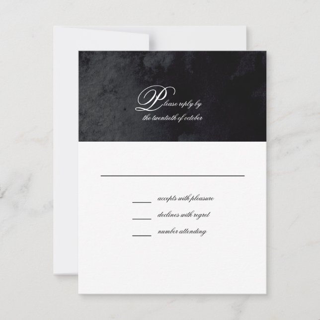 Elegant Simple Script Black Goth Wedding RSVP Card (Front)