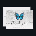 Elegant Simple Script Blue Butterfly Thank You Card<br><div class="desc">Create your own personalised thank you cards with beautiful butterflies! Select from blue, purple, pink, and other monarch butterfly colours using this easy DIY template. The artwork illustrated by Raphaela Wilson depicts a beautiful large painted blue monarch butterfly with wings that have a unique floral pattern. Even the silver stone...</div>