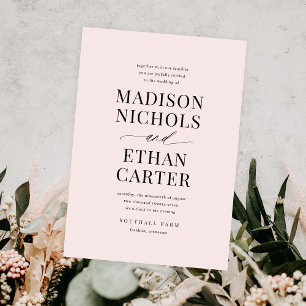 Elegant Simple Script Blush Pink Budget Wedding Invitation