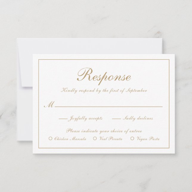 Elegant Simple Script Gold Formal Meal Wedding RSVP Card (Front)
