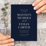 Elegant Simple Script Navy Blue Budget Wedding Invitation<br><div class="desc">This elegant and modern wedding invitation features unique calligraphy script paired with stylish type. The black and white colour scheme is perfect for any event,  formal or casual.</div>