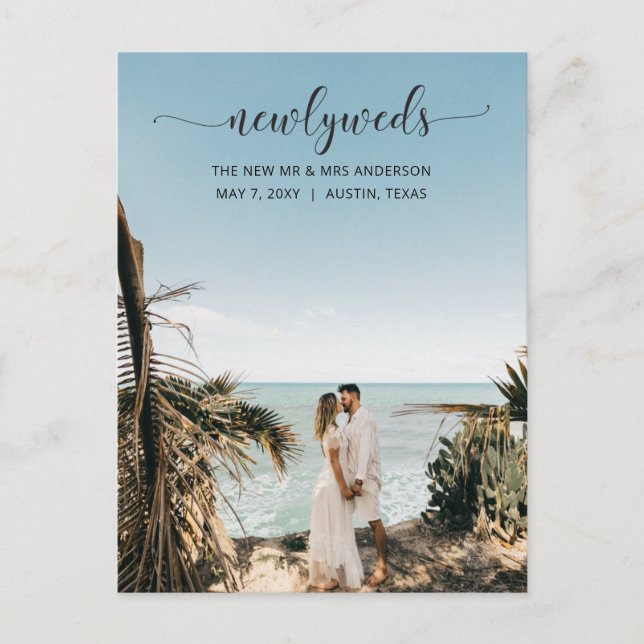Elegant Simple Script Photo Wedding Announcement   Postcard (Front)