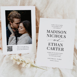 Elegant Simple Script QR Code Photo Wedding Invitation
