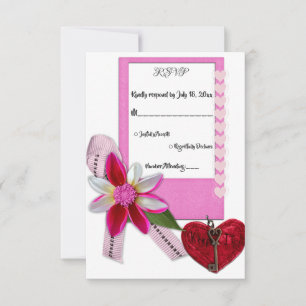 Elegant Simple Script Red Heart Romantic Wedding RSVP Card