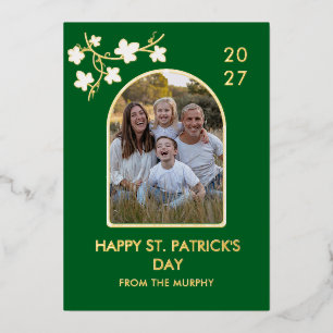 Elegant Simple Shamrock Photo St. Patrick's Day Foil Holiday Card