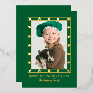 Elegant Simple Shamrock Photo St. Patrick's Day  Foil Holiday Card