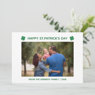 Elegant Simple Shamrock Photo St. Patrick's Day Holiday Card