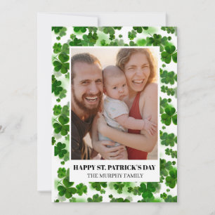 Elegant Simple Shamrock Photo St. Patrick's Day Holiday Card