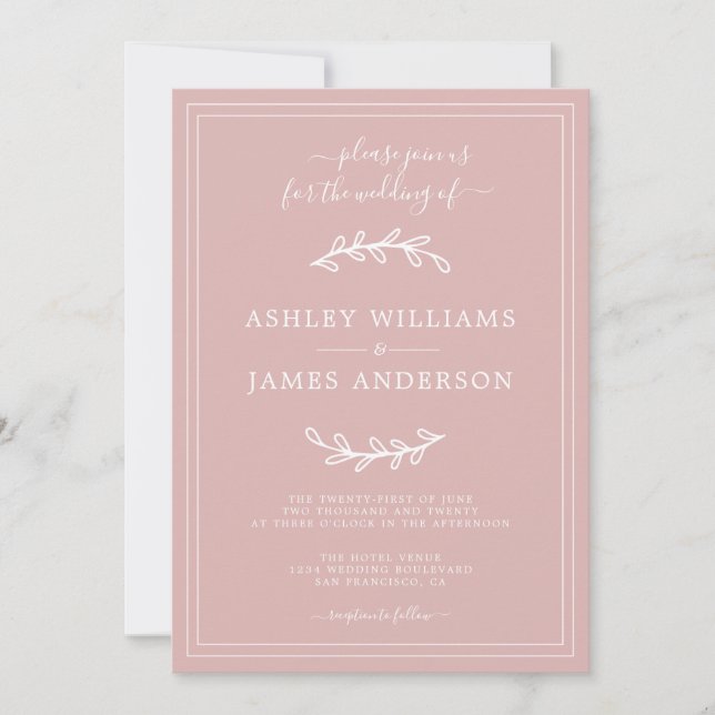 Elegant Simple Silver Pink Wedding invitation (Front)