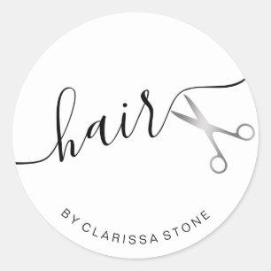 Elegant simple silver scissors hairstylist classic round sticker