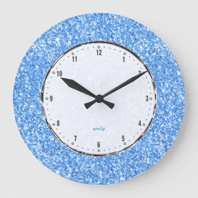 Elegant Simple Sky-Blue Glitter Texture Large Clock (Front)