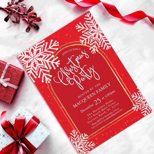 Elegant Simple Snowflake Gold Arch Christmas Party Invitation (Creator Uploaded)