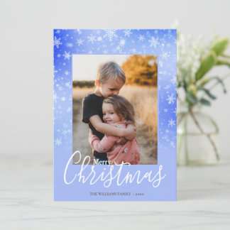 Elegant Simple Snowy Purple Merry Christmas Photo Holiday Card