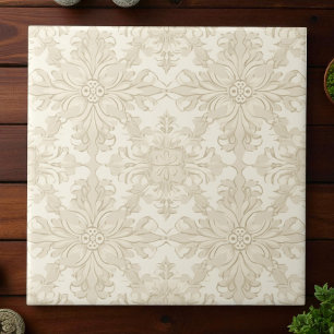 Elegant Simple Soft Beige Damask Tile