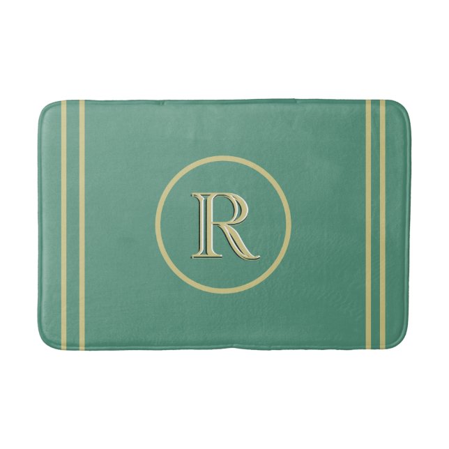 Elegant Simple Sophisticated Green Gold Monogram   Bath Mat (Front)