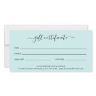 Elegant Simple Spa Teal Turquoise Gift Certificate
