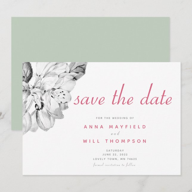 Elegant Simple Spring Floral Wedding Save the Date (Front/Back)