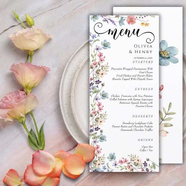 Elegant Simple Spring Wildflowers Wedding  Menu (Creator Uploaded)