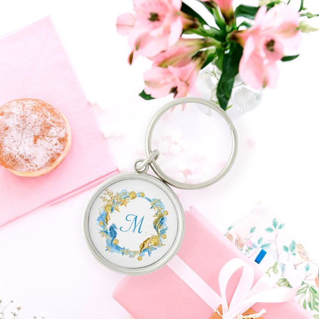 Elegant Simple Starfish and Shells Bridesmaid Gift Key Ring (Creator Uploaded)