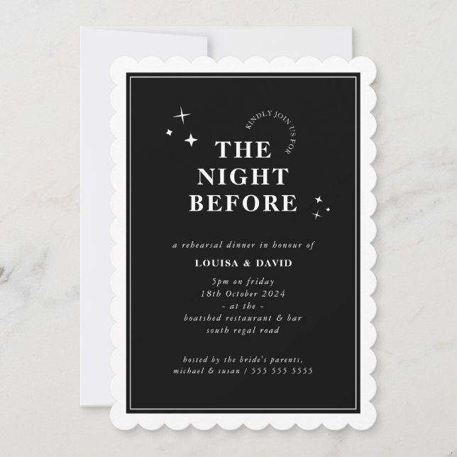 ELEGANT simple stars rehearsal dinner black white Invitation (Front)