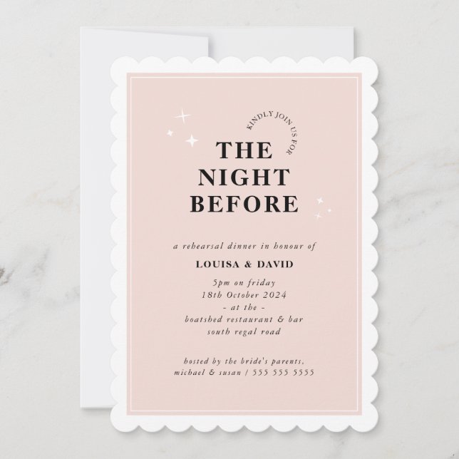 ELEGANT simple stars rehearsal dinner blush pink Invitation (Front)