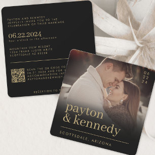 Elegant Simple Stylish Black and Gold Chic Square Invitation